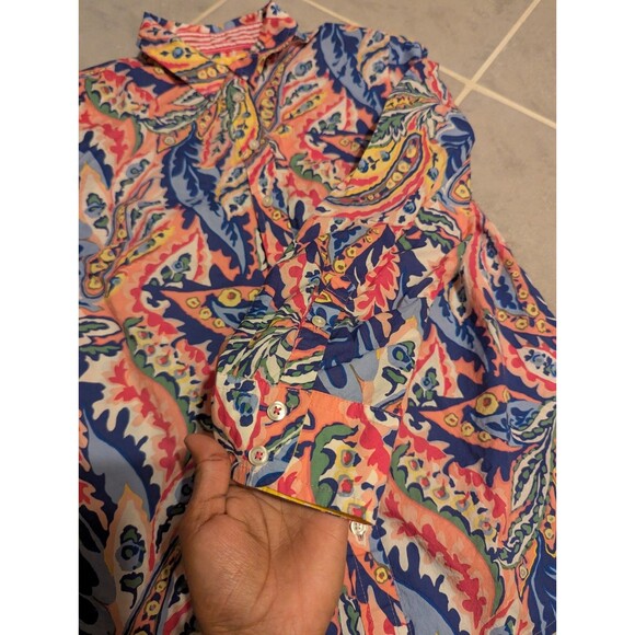 Talbots Cotton Button Front Shirt -Botanical Paisley Long sleeve.size M - Picture 8 of 14